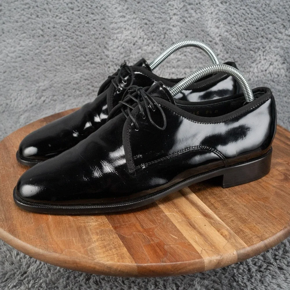 Men's 8.5 M PRONTO UOMO Black Patent Leather Derby Tuxedo Formal Prom Shoes